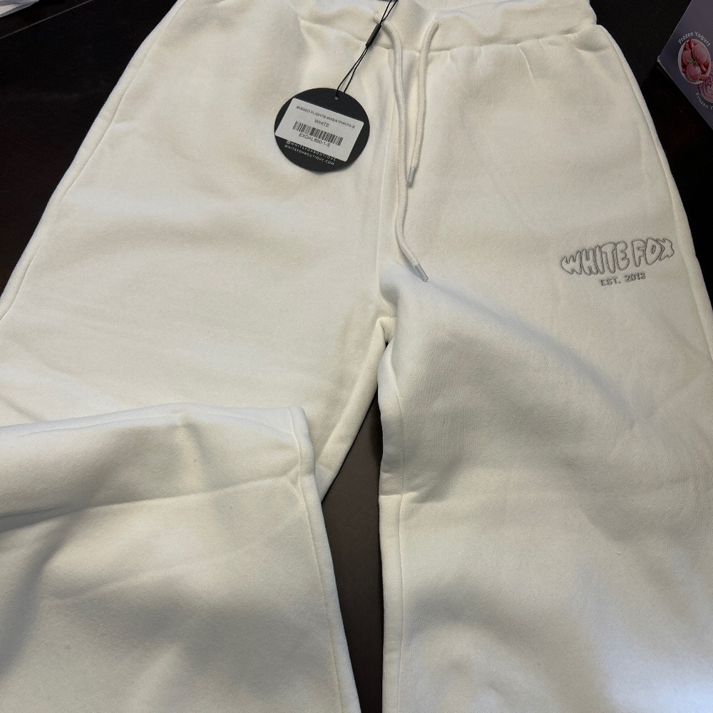 White Fox white wide leg sweatpants